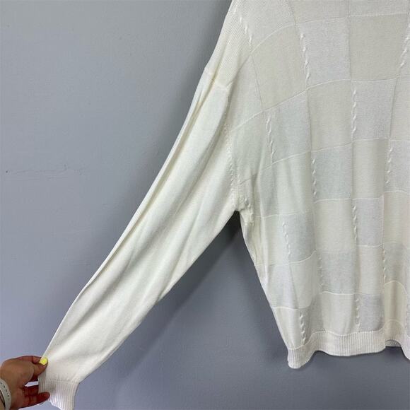 Vintage 90s Tulliano Ivory Knit Sweater Size XL Crew Neck Pullover Checkerboard - Picture 9 of 9